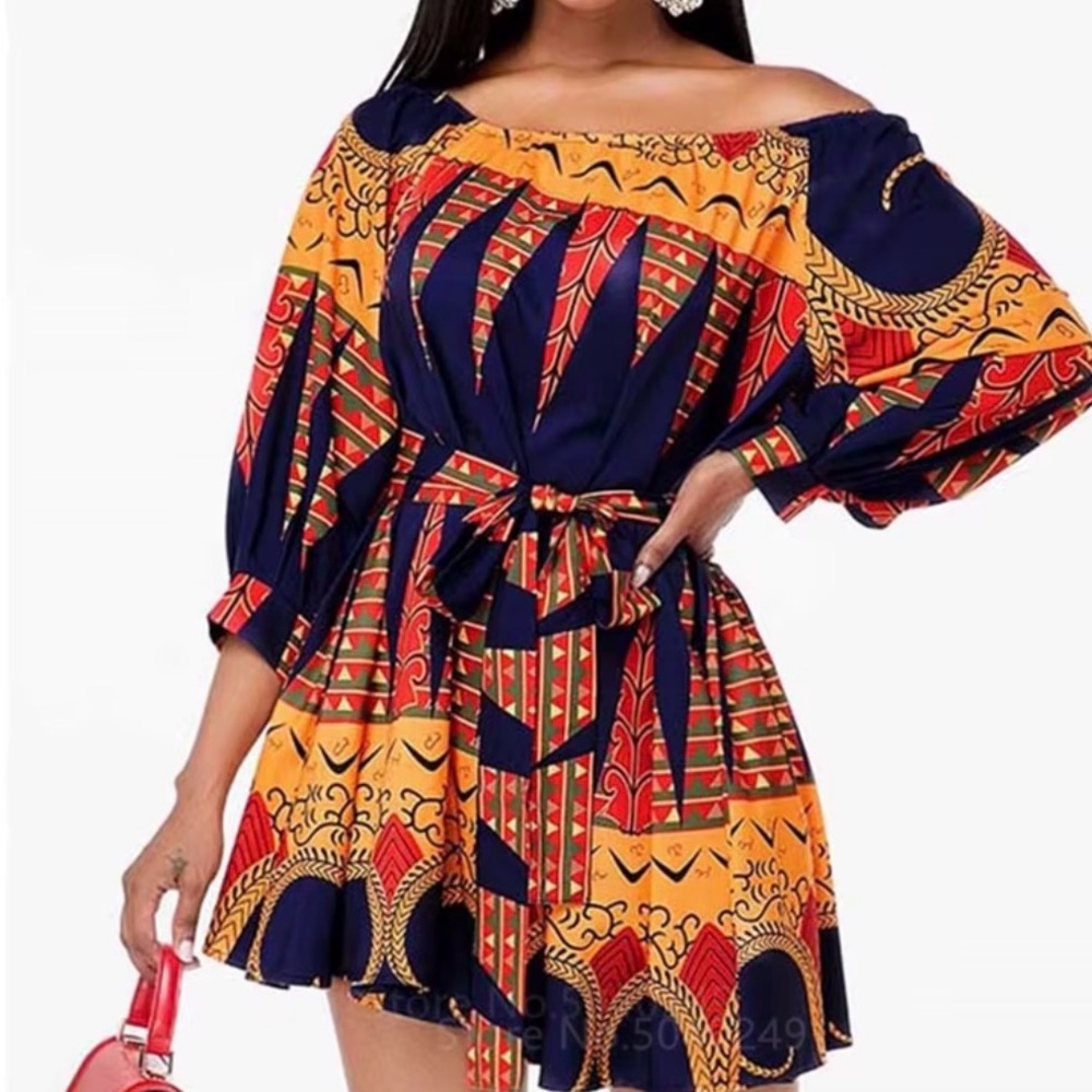 NWOT Vibrant Patterned Off-Shoulder Dress